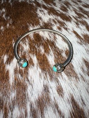 Sterling-Tone Cable Cuff Bracelet with Faux Turquoise Accent